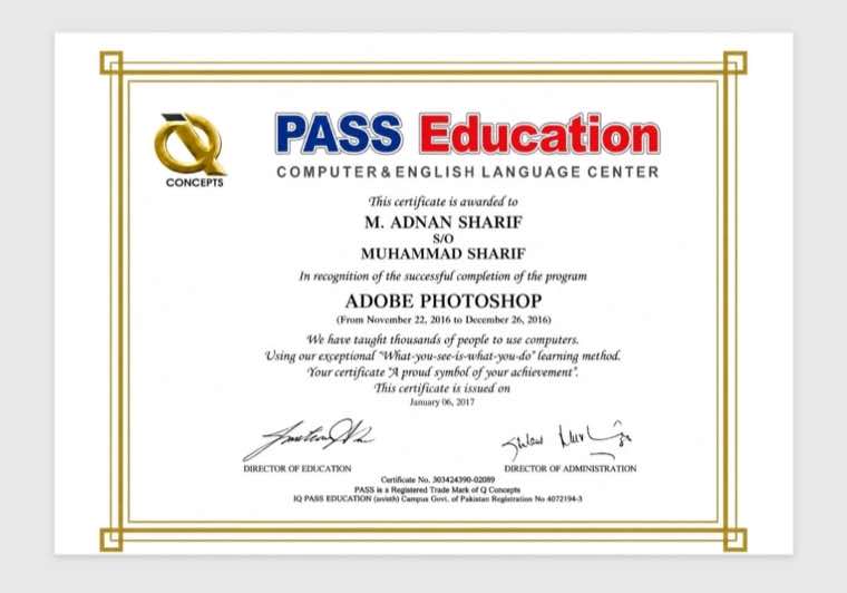 Adobe Photoshop Programme, PASS Education, Karachi