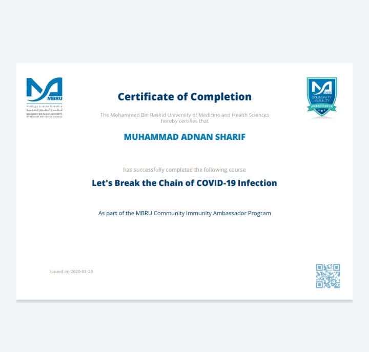 Let’s Break the Chain of COVID-19 Infection, Mohammed Bin Rashid University, Dubai